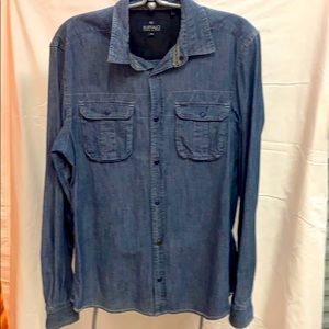 Medium Jean Button up Shirt , faux suede elbows